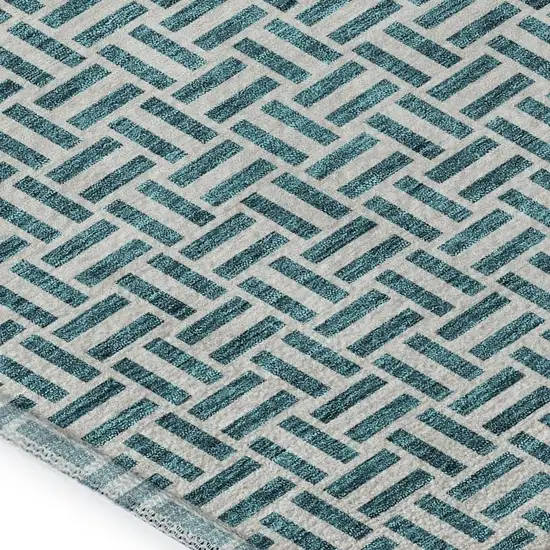 Teal And Ivory Geometric Washable Area Rug With UV Protection Photo 3