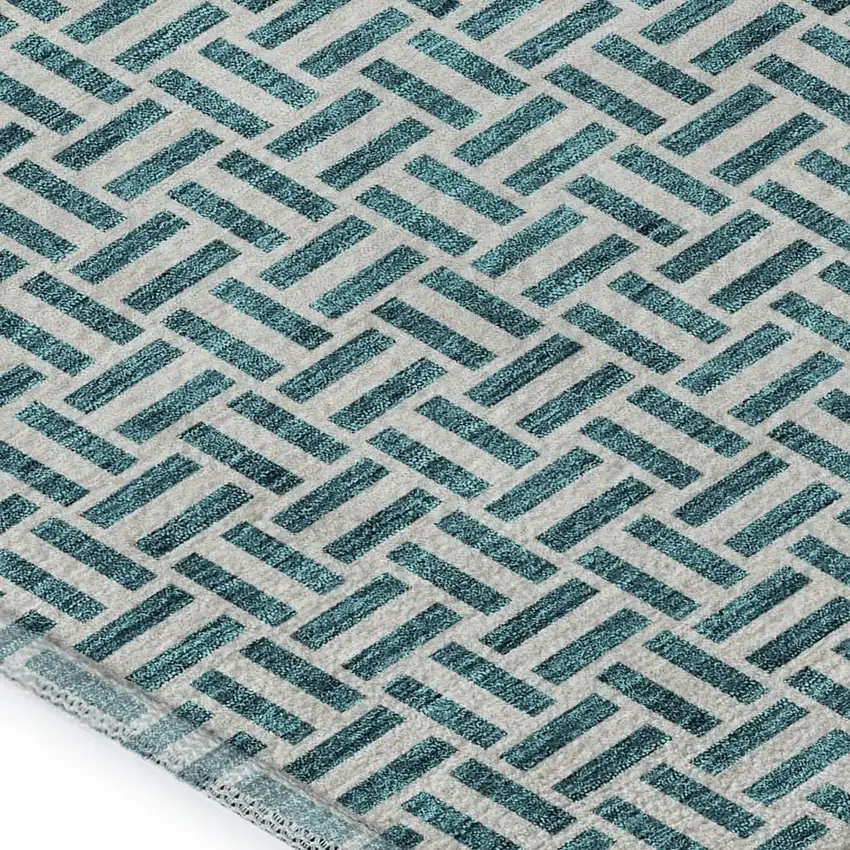 Teal And Ivory Geometric Washable Area Rug With UV Protection Photo 3