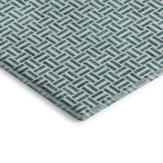 Teal And Ivory Geometric Washable Area Rug With UV Protection Photo 4