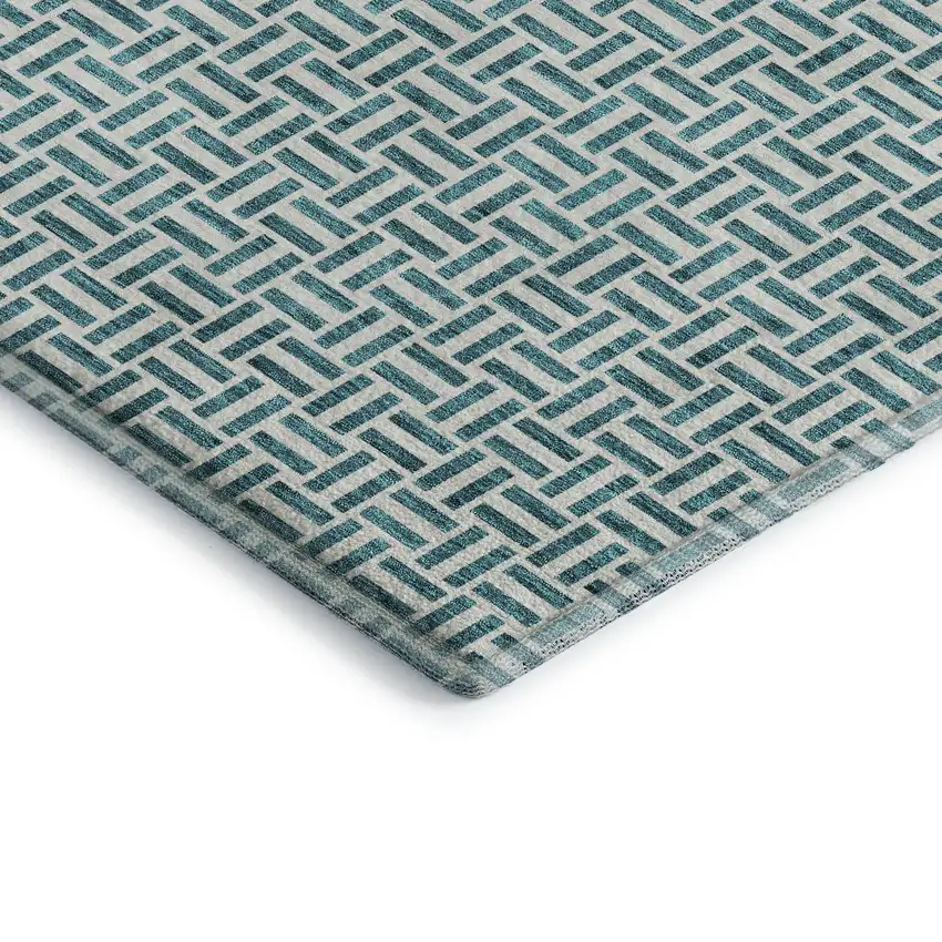 Teal And Ivory Geometric Washable Area Rug With UV Protection Photo 4