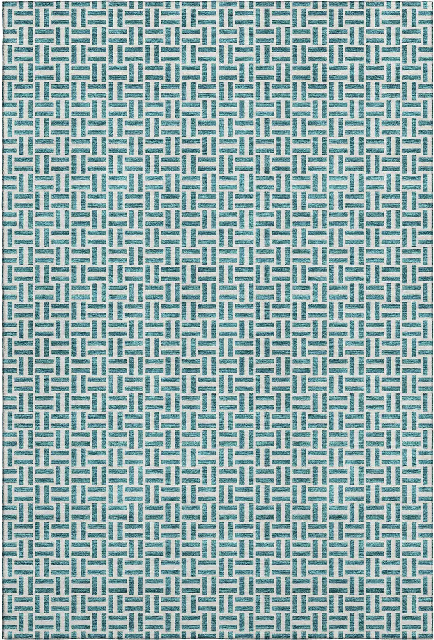 Teal And Ivory Geometric Washable Area Rug With UV Protection Photo 7