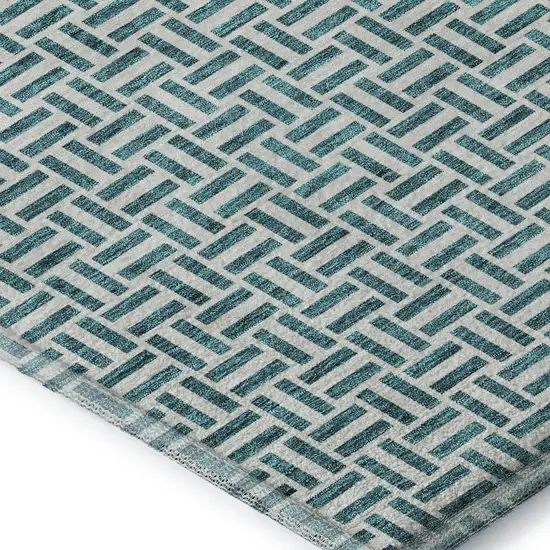 Teal And Ivory Geometric Washable Area Rug With UV Protection Photo 3