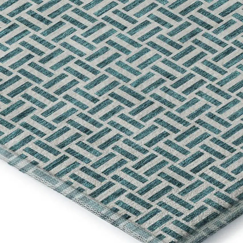 Teal And Ivory Geometric Washable Area Rug With UV Protection Photo 3