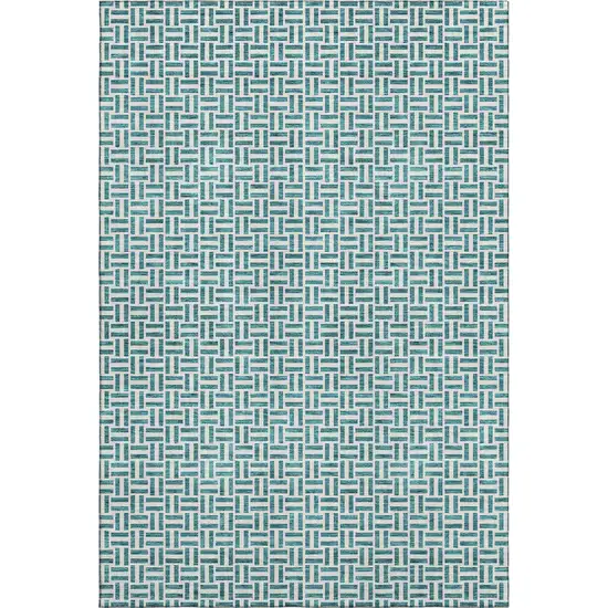 Teal And Ivory Geometric Washable Area Rug With UV Protection Photo 7
