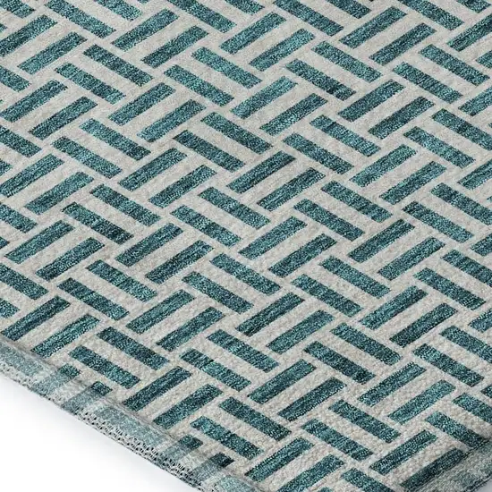 Teal And Ivory Geometric Washable Area Rug With UV Protection Photo 3