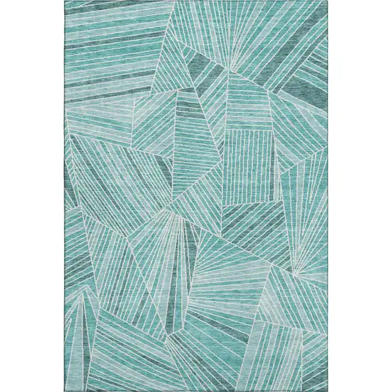 Teal And Ivory Geometric Washable Area Rug With UV Protection Photo 1