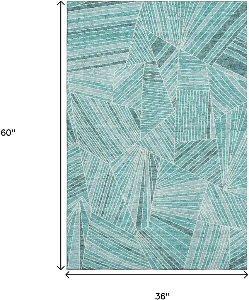 Teal And Ivory Geometric Washable Area Rug With UV Protection Photo 3