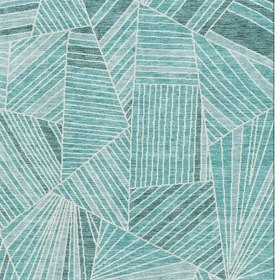 Teal And Ivory Geometric Washable Area Rug With UV Protection Photo 3