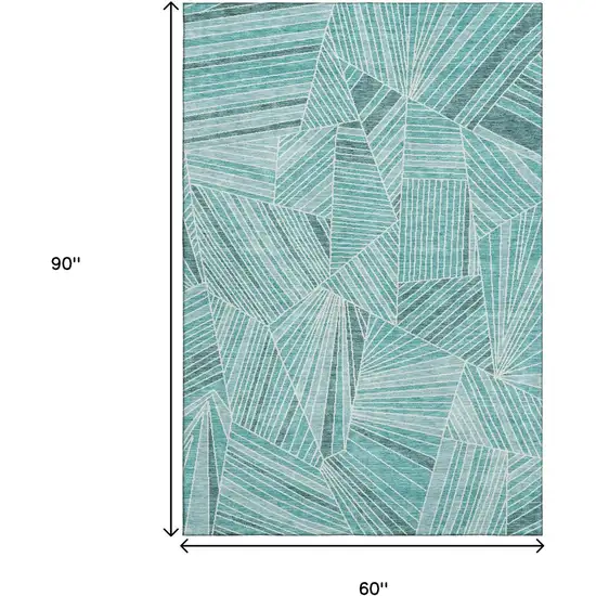 Teal And Ivory Geometric Washable Area Rug With UV Protection Photo 3