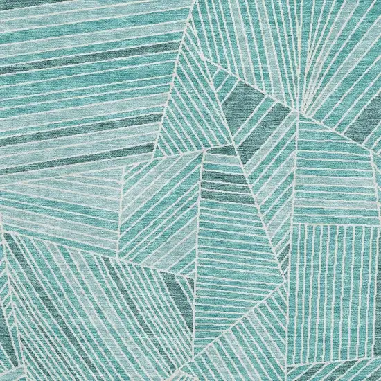 Teal And Ivory Geometric Washable Area Rug With UV Protection Photo 3