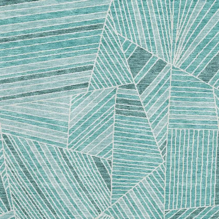 Teal And Ivory Geometric Washable Area Rug With UV Protection Photo 3
