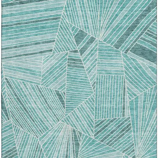 Teal And Ivory Geometric Washable Area Rug With UV Protection Photo 4