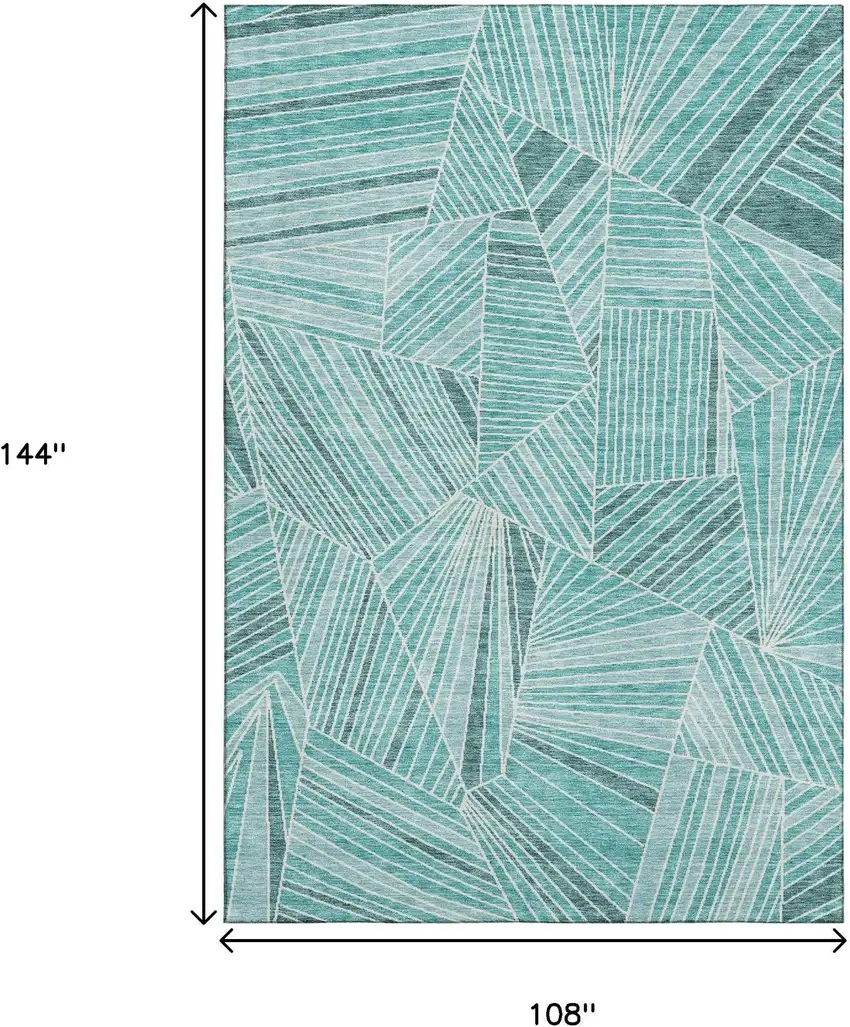 Teal And Ivory Geometric Washable Area Rug With UV Protection Photo 3