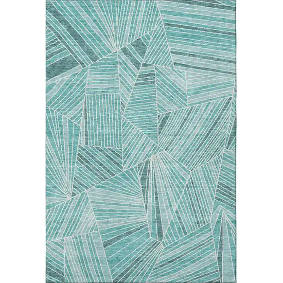 Teal And Ivory Geometric Washable Area Rug With UV Protection Photo 3