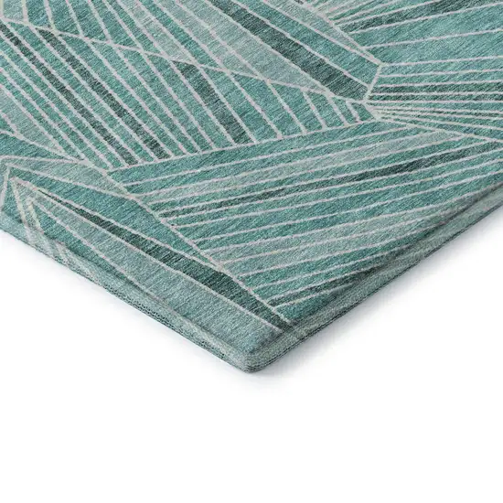 Teal And Ivory Geometric Washable Area Rug With UV Protection Photo 7