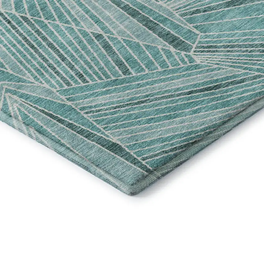 Teal And Ivory Geometric Washable Area Rug With UV Protection Photo 7
