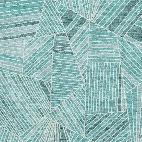 Teal And Ivory Geometric Washable Area Rug With UV Protection Photo 3