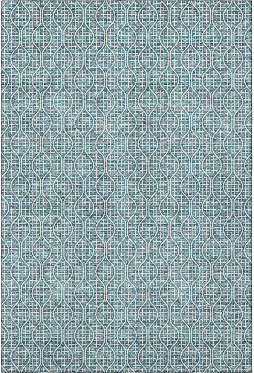 Teal And Ivory Geometric Washable Area Rug With UV Protection Photo 3