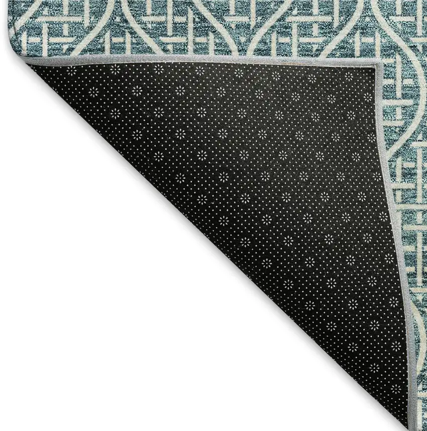 Teal And Ivory Geometric Washable Area Rug With UV Protection Photo 6