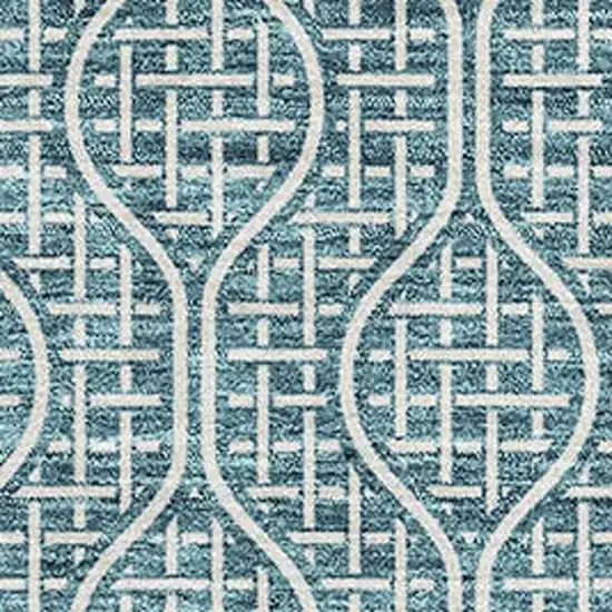 Teal And Ivory Geometric Washable Area Rug With UV Protection Photo 2