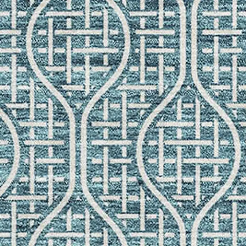 Teal And Ivory Geometric Washable Area Rug With UV Protection Photo 2