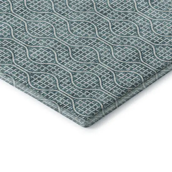 Teal And Ivory Geometric Washable Area Rug With UV Protection Photo 7