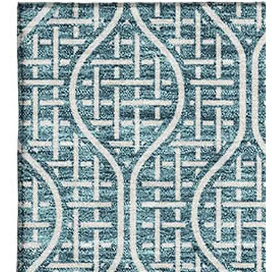 Teal And Ivory Geometric Washable Area Rug With UV Protection Photo 2