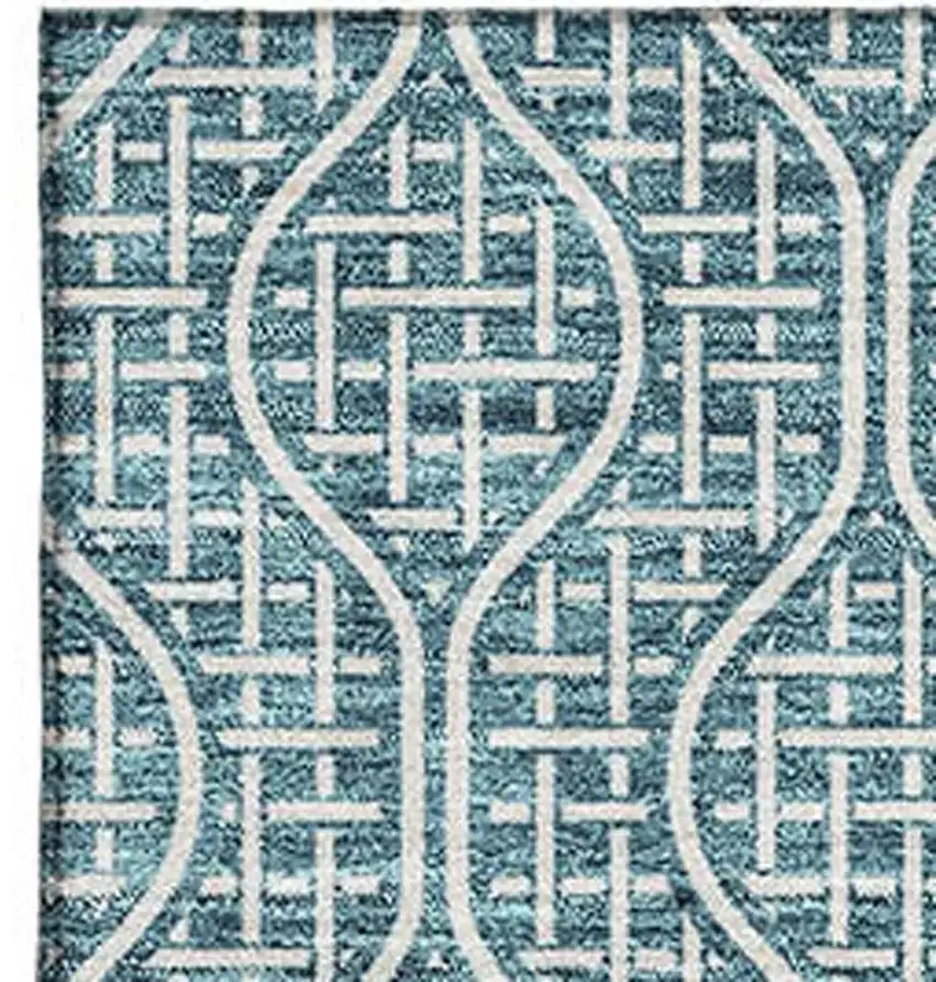 Teal And Ivory Geometric Washable Area Rug With UV Protection Photo 2