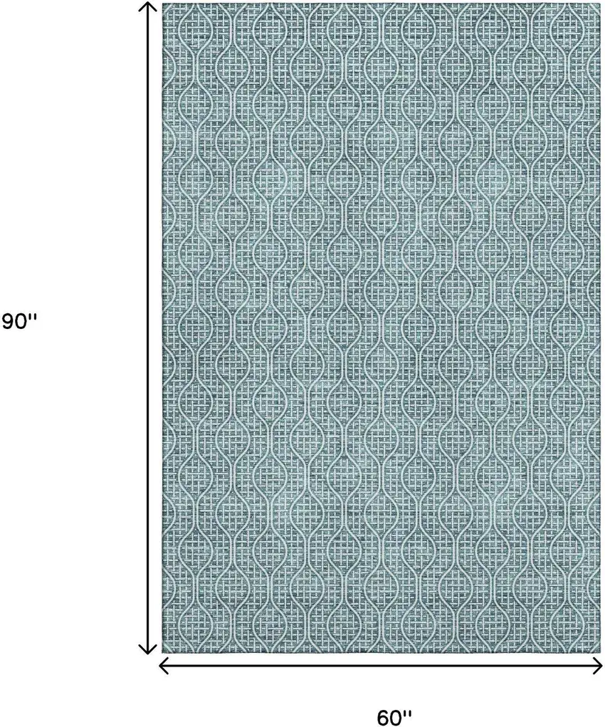 Teal And Ivory Geometric Washable Area Rug With UV Protection Photo 9