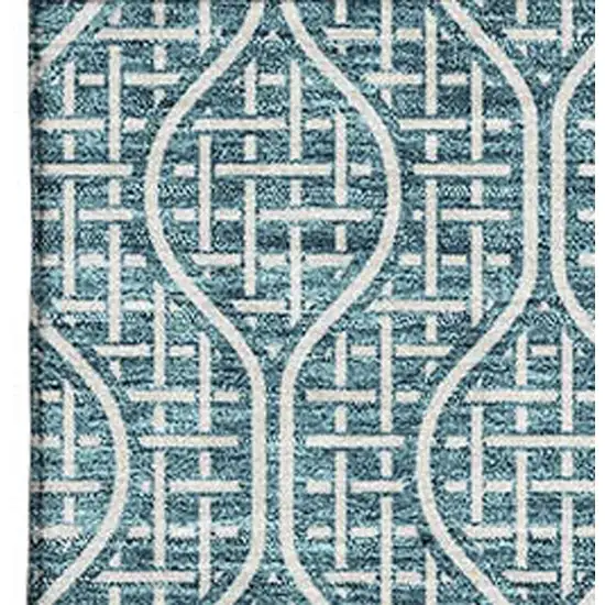 Teal And Ivory Geometric Washable Area Rug With UV Protection Photo 2