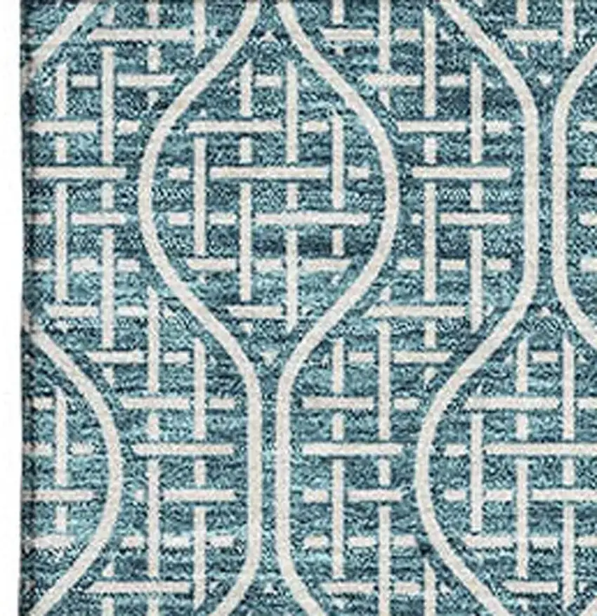 Teal And Ivory Geometric Washable Area Rug With UV Protection Photo 2