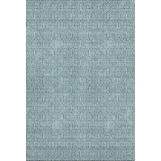Teal And Ivory Geometric Washable Area Rug With UV Protection Photo 1