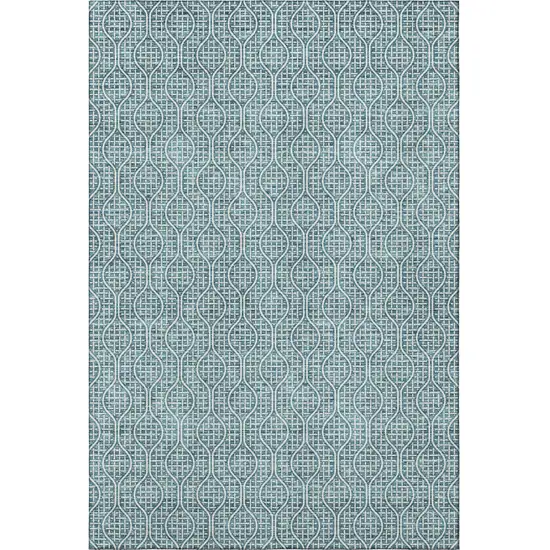 Teal And Ivory Geometric Washable Area Rug With UV Protection Photo 3