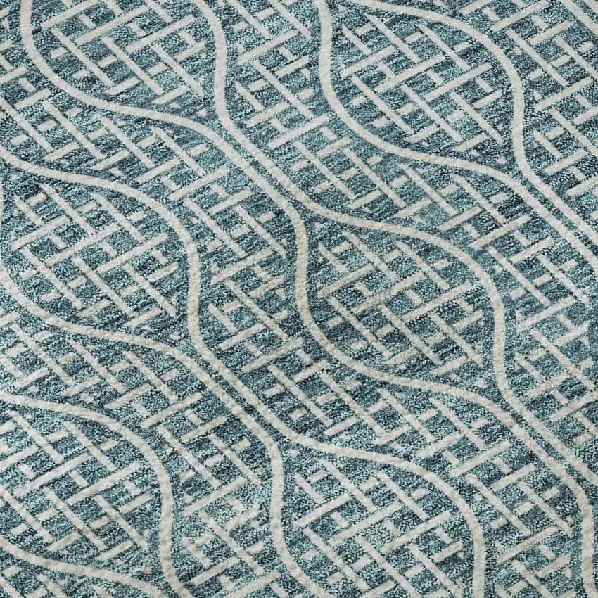 Teal And Ivory Geometric Washable Area Rug With UV Protection Photo 9