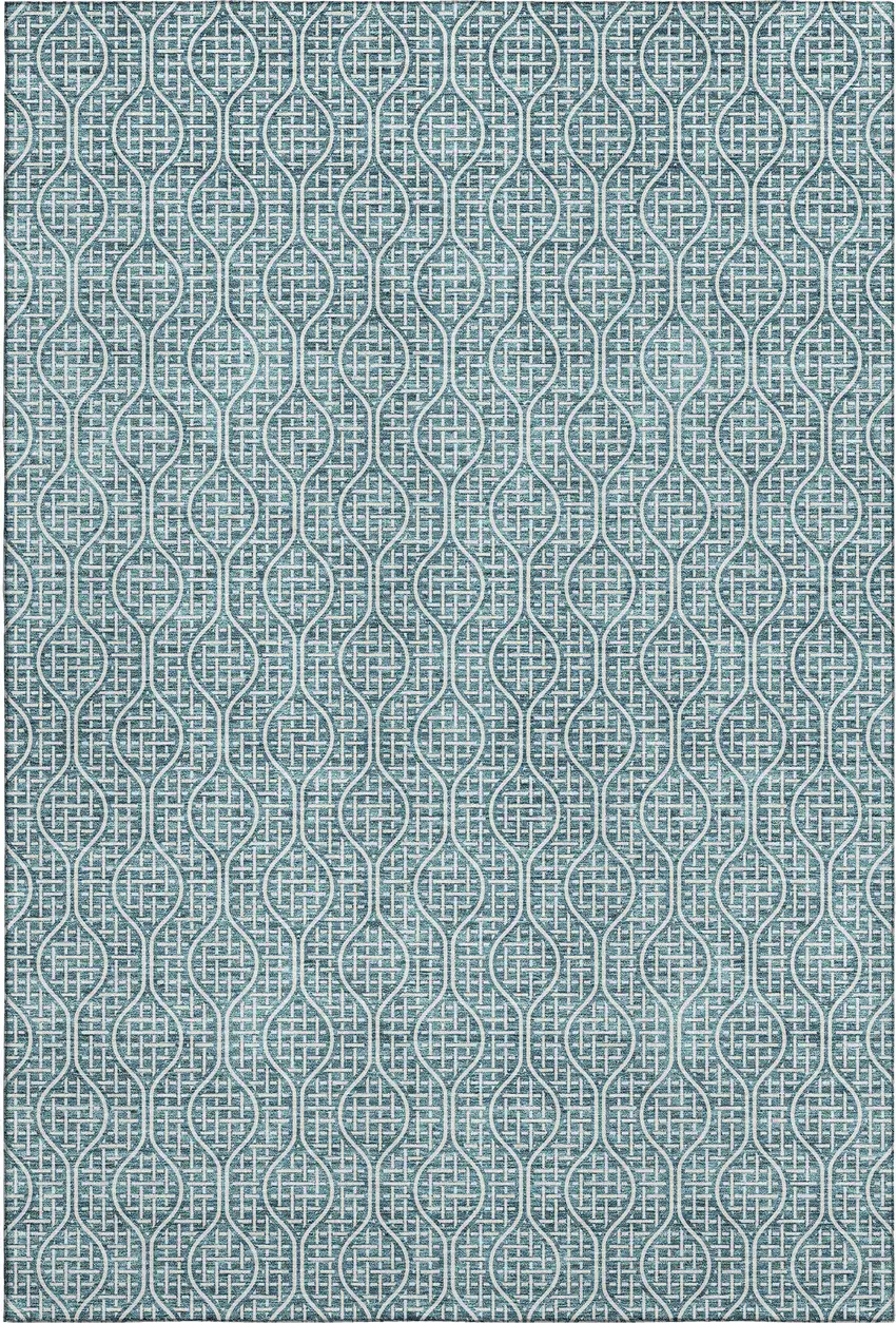 Teal And Ivory Geometric Washable Area Rug With UV Protection Photo 1