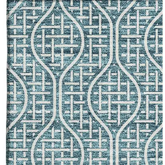 Teal And Ivory Geometric Washable Area Rug With UV Protection Photo 3
