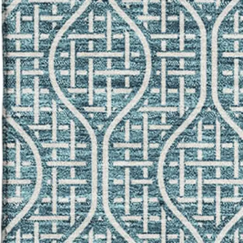 Teal And Ivory Geometric Washable Area Rug With UV Protection Photo 2