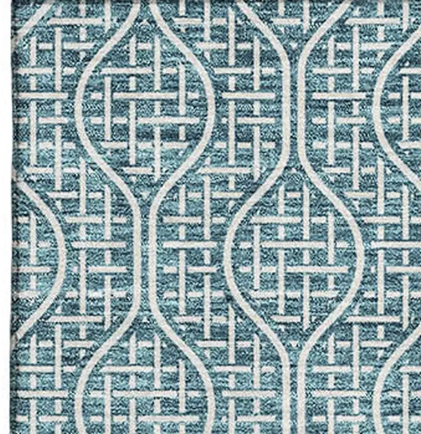 Teal And Ivory Geometric Washable Area Rug With UV Protection Photo 3