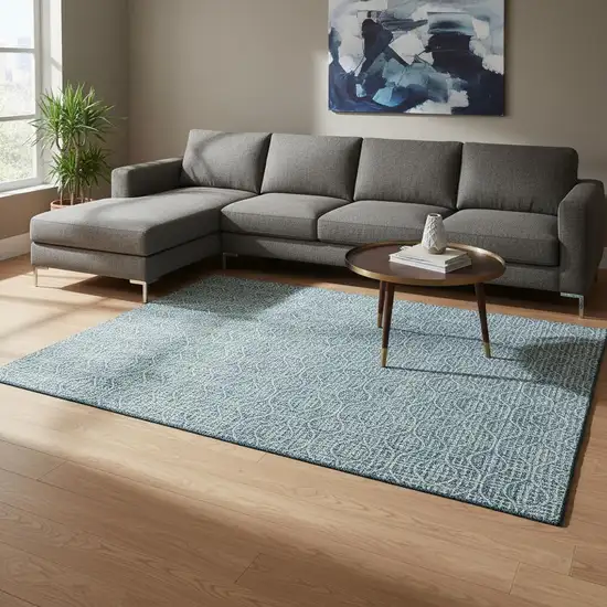 Teal And Ivory Geometric Washable Area Rug With UV Protection Photo 2