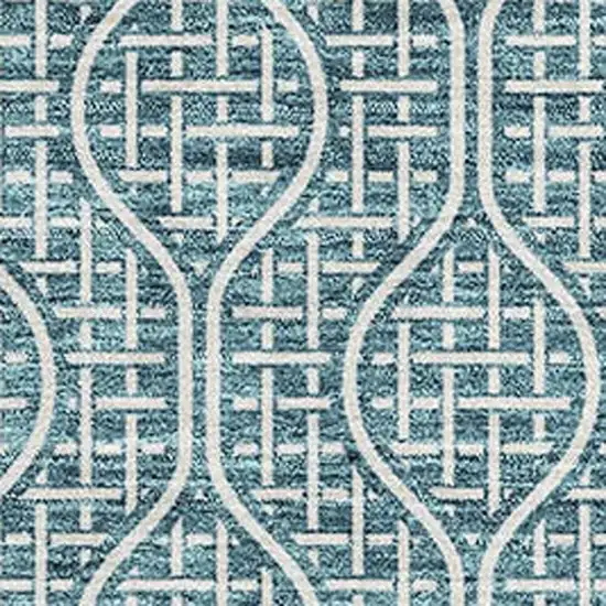 Teal And Ivory Geometric Washable Area Rug With UV Protection Photo 2