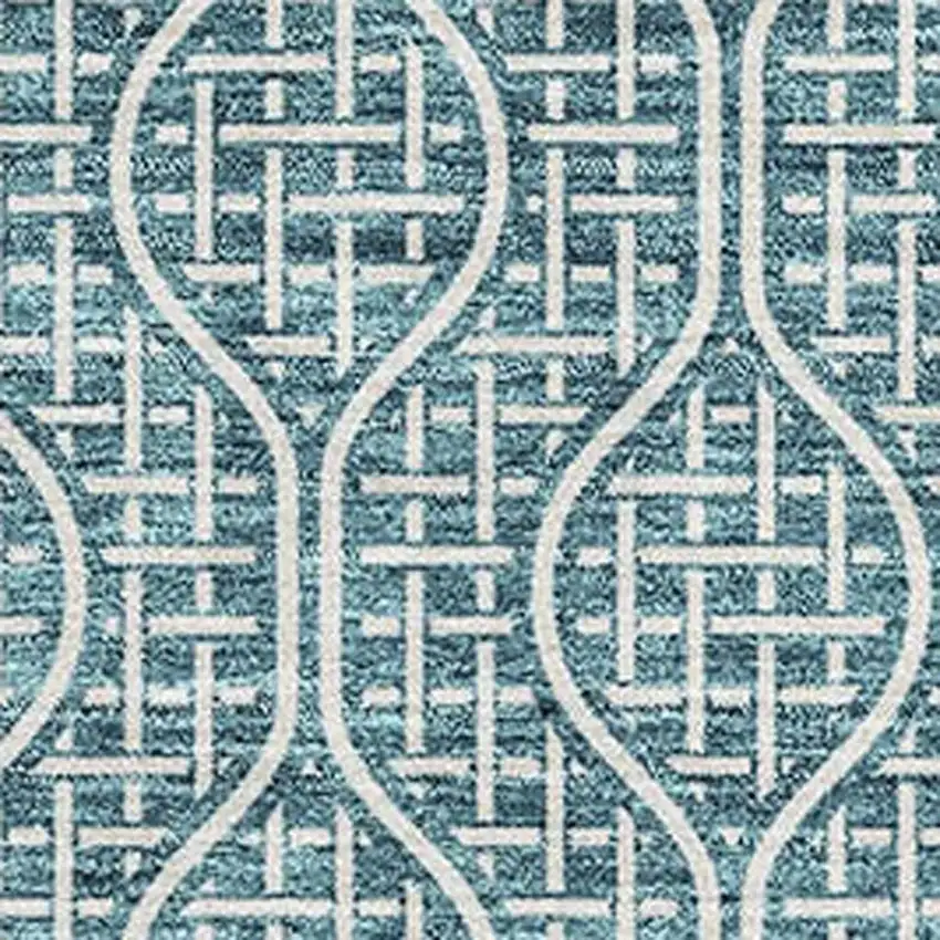 Teal And Ivory Geometric Washable Area Rug With UV Protection Photo 2