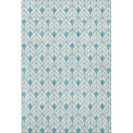 Teal And Ivory Geometric Washable Area Rug With UV Protection Photo 2