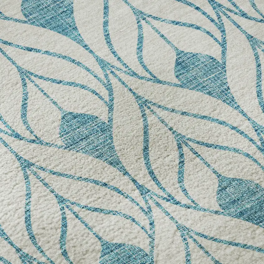 Teal And Ivory Geometric Washable Area Rug With UV Protection Photo 8