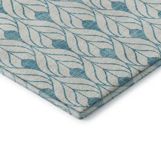 Teal And Ivory Geometric Washable Area Rug With UV Protection Photo 6