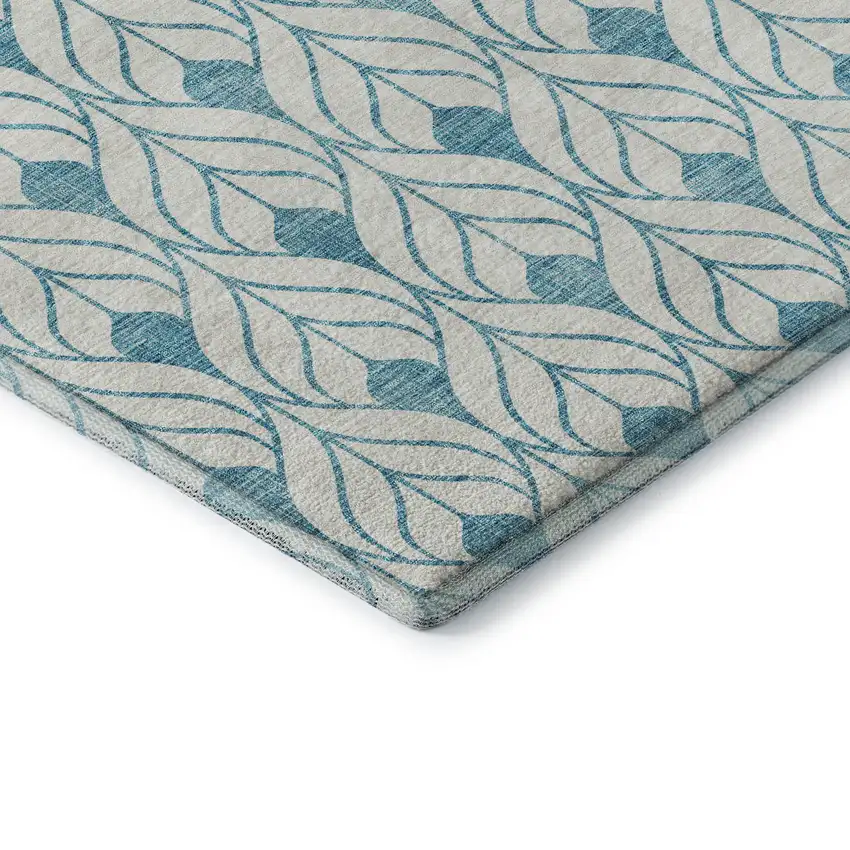 Teal And Ivory Geometric Washable Area Rug With UV Protection Photo 6