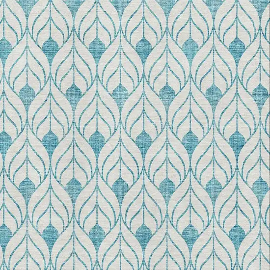 Teal And Ivory Geometric Washable Area Rug With UV Protection Photo 2