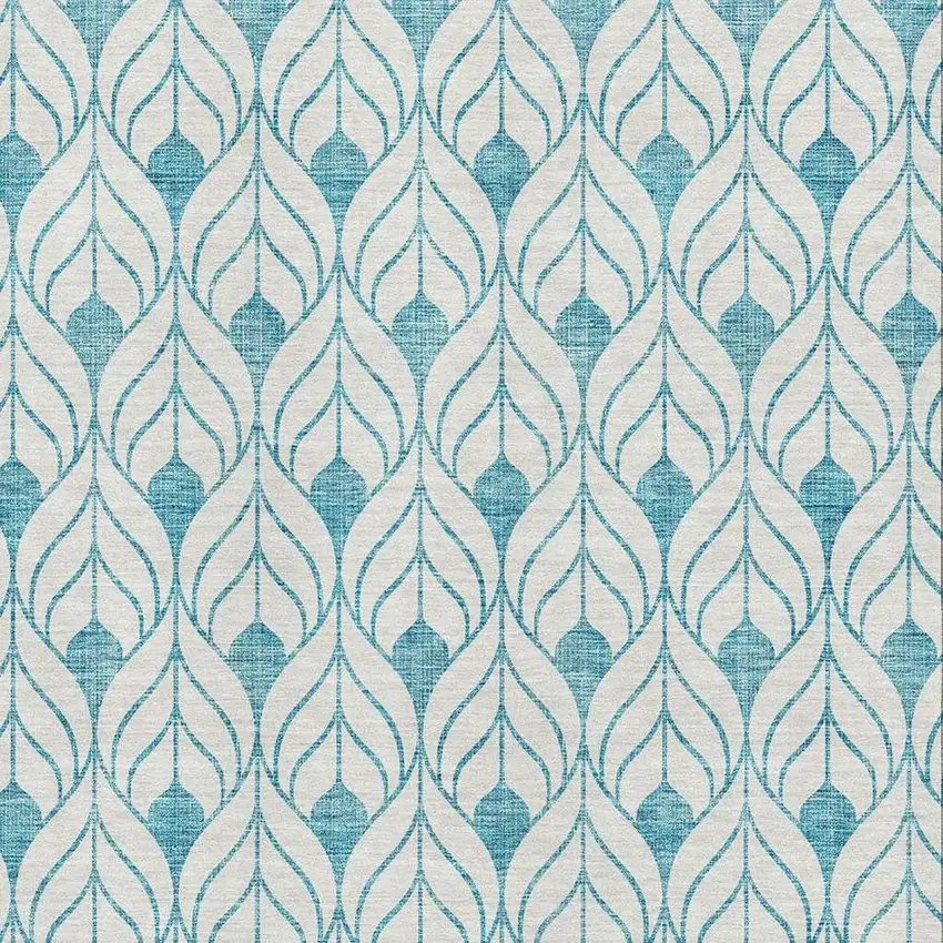 Teal And Ivory Geometric Washable Area Rug With UV Protection Photo 2