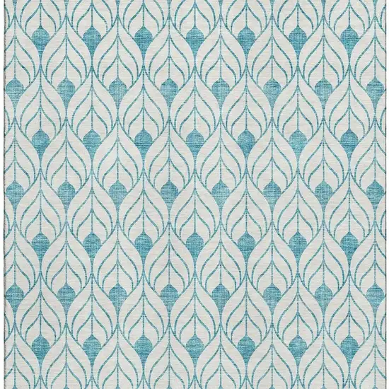 Teal And Ivory Geometric Washable Area Rug With UV Protection Photo 3