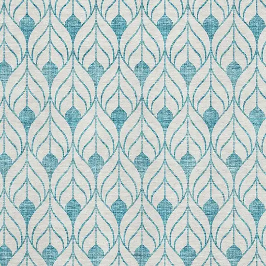Teal And Ivory Geometric Washable Area Rug With UV Protection Photo 2