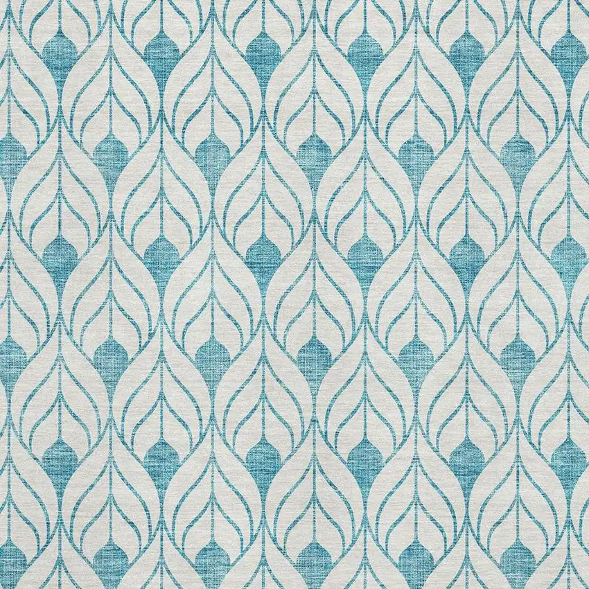 Teal And Ivory Geometric Washable Area Rug With UV Protection Photo 2